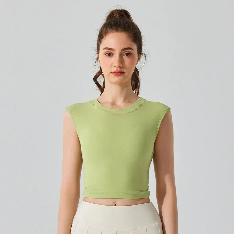 Sexy Backless Short-sleeved Summer Sports T-shirt Slim Waist Tank Top Fitness Vest with Fixed Chest Pad Yoga Clothes