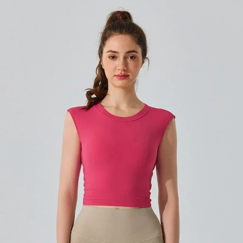 Sexy Backless Short-sleeved Summer Sports T-shirt Slim Waist Tank Top Fitness Vest with Fixed Chest Pad Yoga Clothes