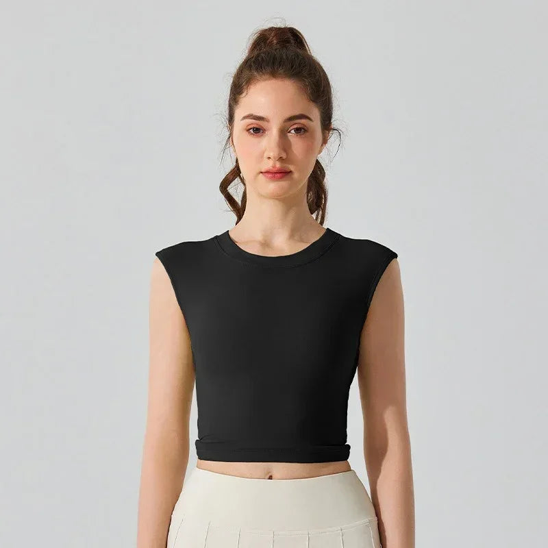 Sexy Backless Short-sleeved Summer Sports T-shirt Slim Waist Tank Top Fitness Vest with Fixed Chest Pad Yoga Clothes