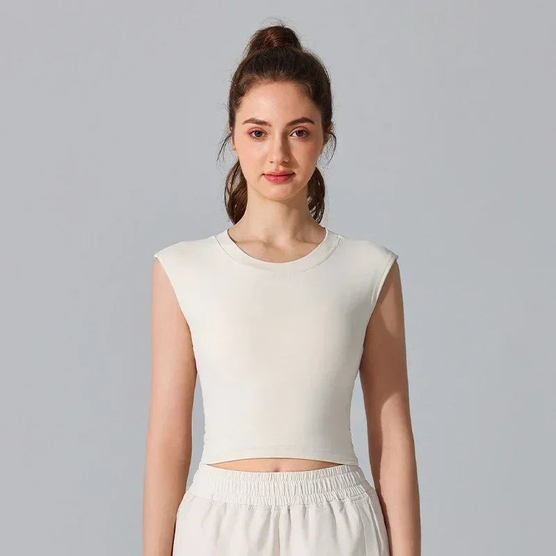 Sexy Backless Short-sleeved Summer Sports T-shirt Slim Waist Tank Top Fitness Vest with Fixed Chest Pad Yoga Clothes