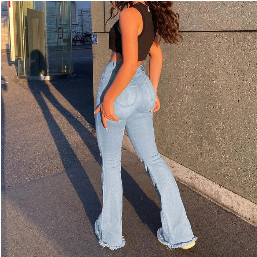 High-Waist Ripped Flare Jeans