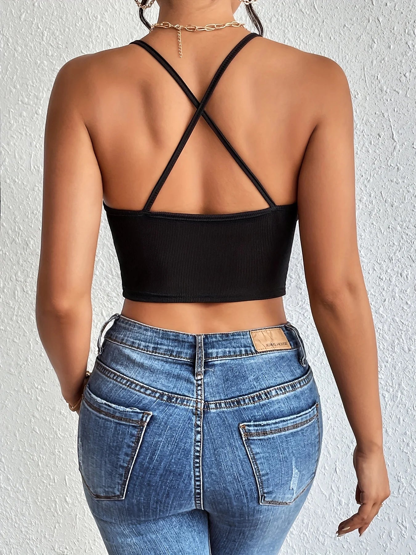 Criss-Cross Halter Backless Crop