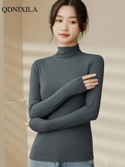 Half Turtleneck Modal Bottoming Shirt Women Autumn Winter New Inner Wear Fashion Slim Black Thickened Long Sleeve Top Pullover