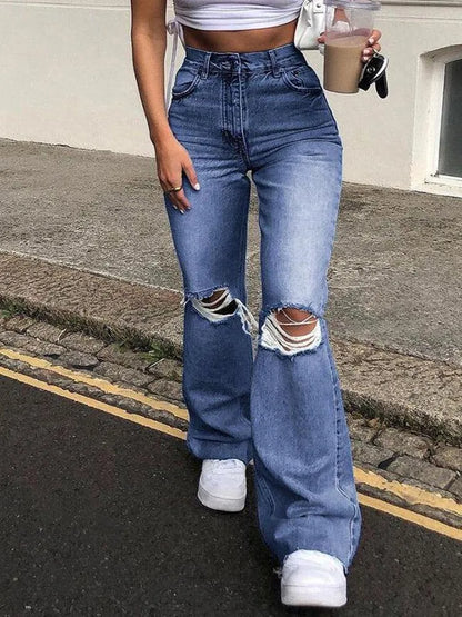 High-Waist Ripped Flare Jeans