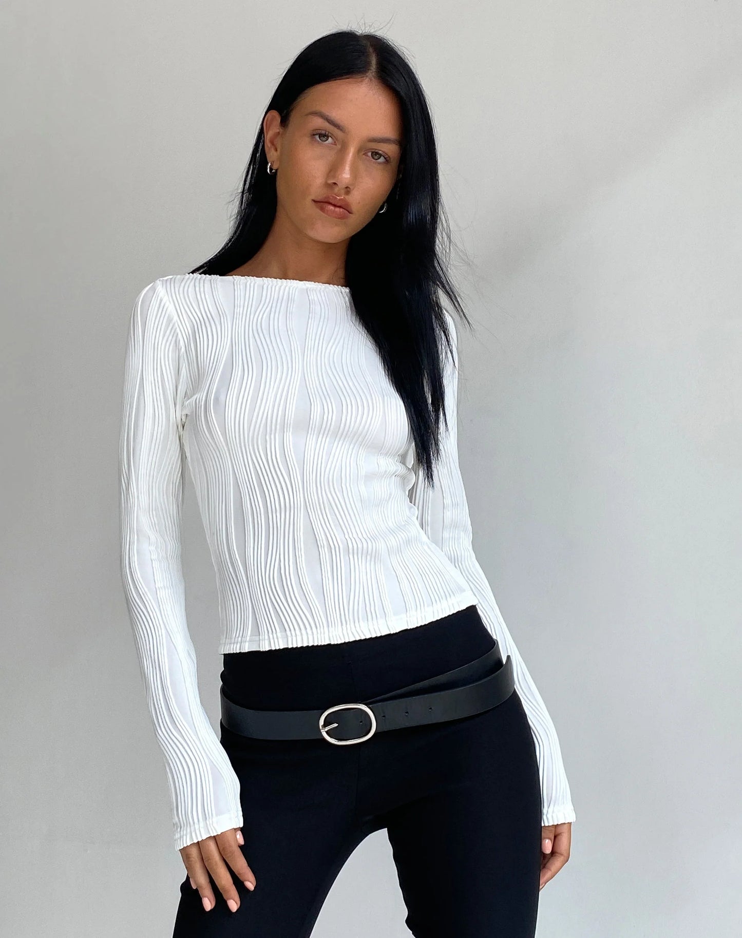 Ruched Cropped Long Sleeve Top