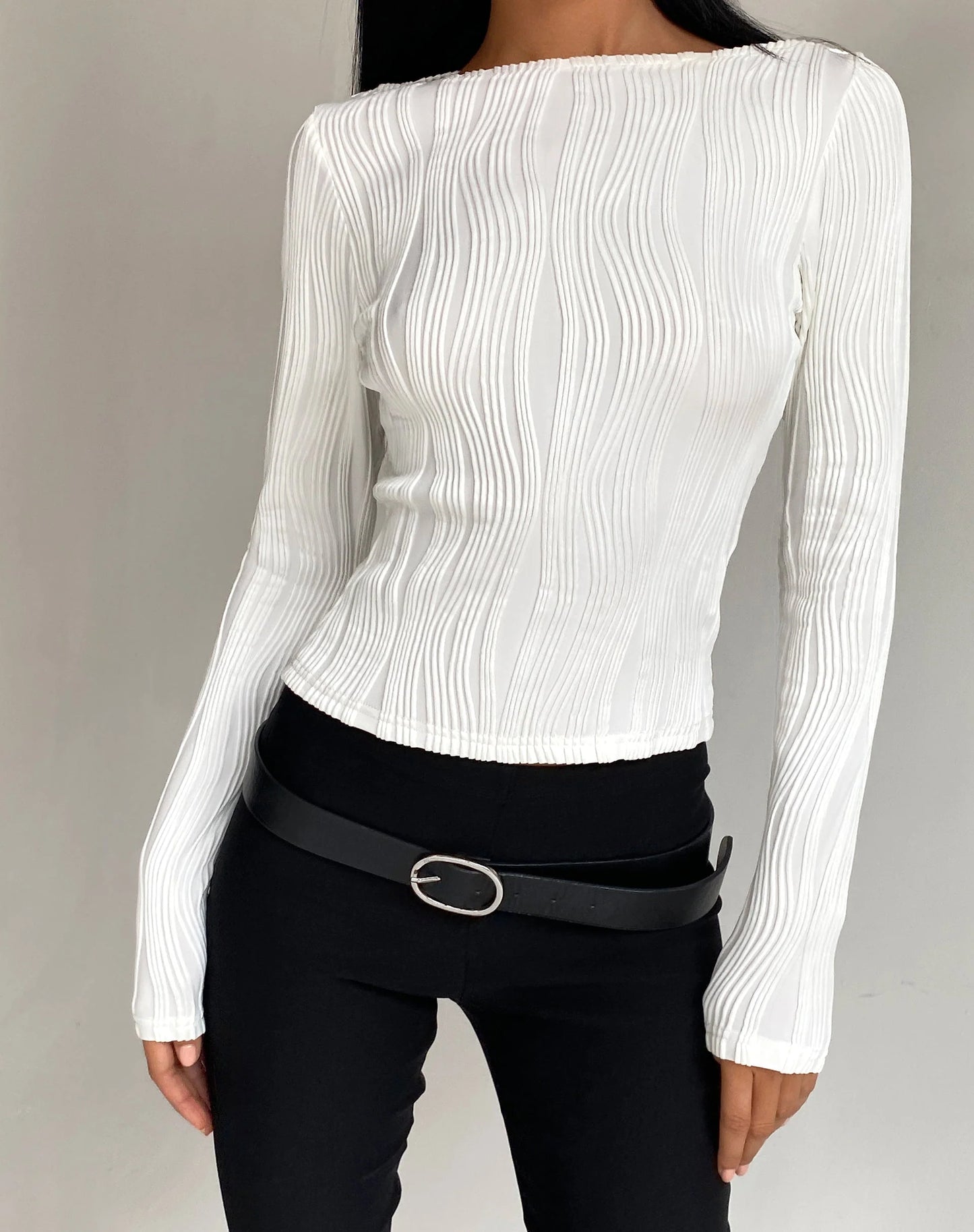 Ruched Cropped Long Sleeve Top